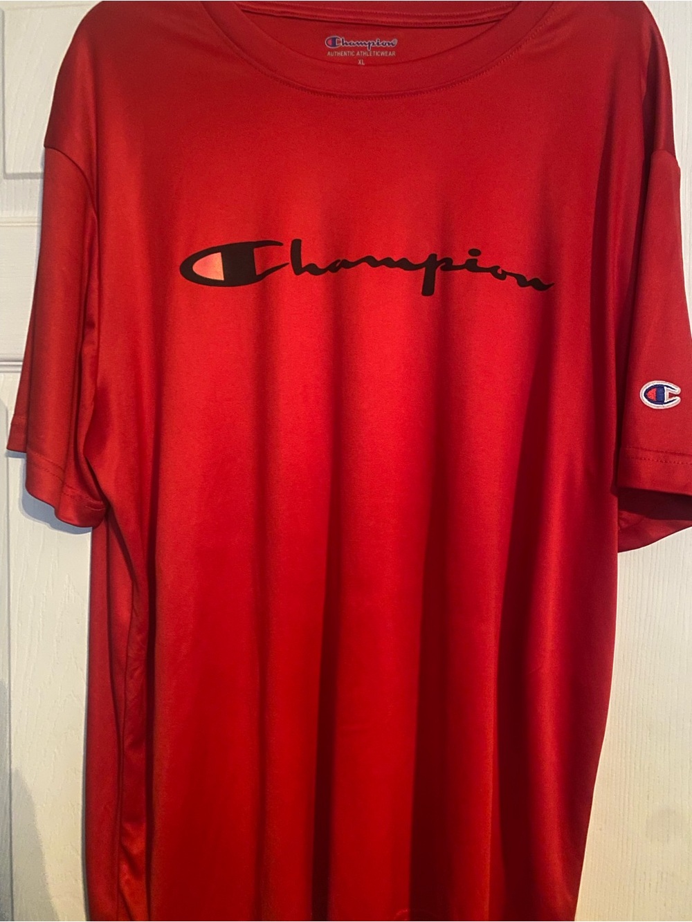 Champion Red Short-Sleeve Logo Athletic Tee